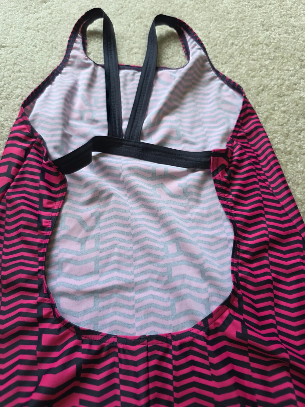 Adidas‎ Youth  Pink & Black Geometric One-Piece Swimsuit
